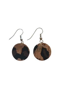 (3)Leather-Look Round Drop Earrings in Brown and Black